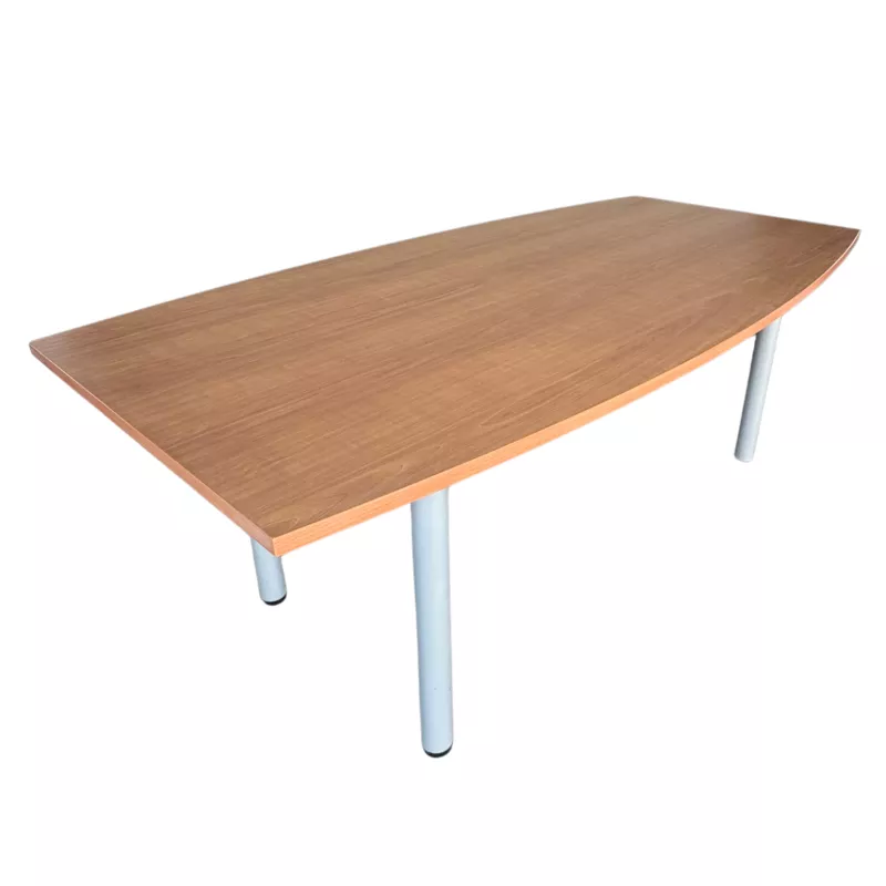 ELOISE│Table conférence tonneau 6 personnes - L200xp100 cm│4 pieds tubulaires│Hêtre saumoné/Gris aluminium