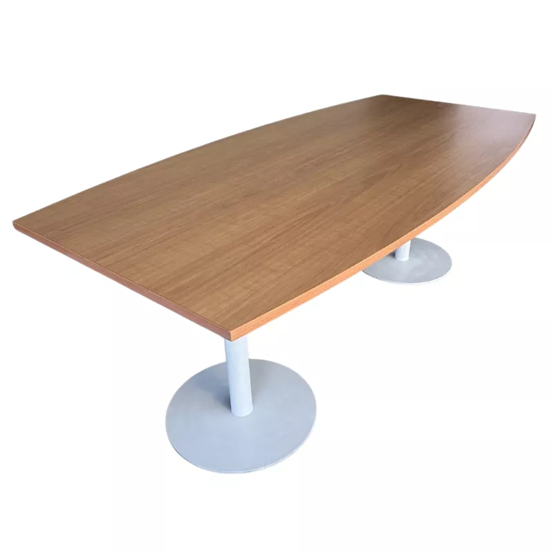 ELOISE│Table conférence tonneau 8 personnes L200xp100 cm│2 pieds centraux tulipe│Hêtre saumoné/Gris aluminium