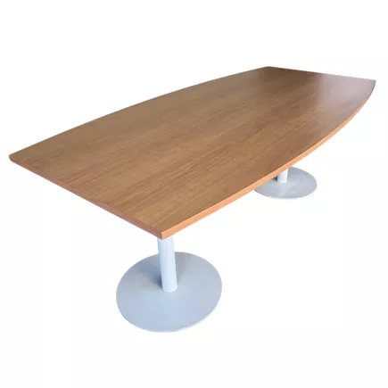 ELOISE│Table conférence tonneau 8 personnes L200xp100 cm│2 pieds centraux tulipe│Hêtre saumoné/Gris aluminium