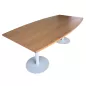 ELOISE│Table conférence tonneau 8 personnes L200xp100 cm│2 pieds centraux tulipe│Hêtre saumoné/Gris aluminium