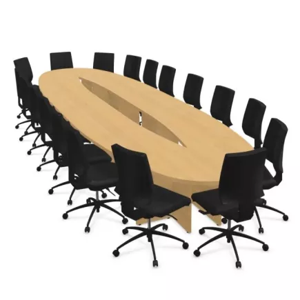 MODULO│Table de conférence Elliptique + kit goulotte et top access central│18 personnes│Chêne clair
