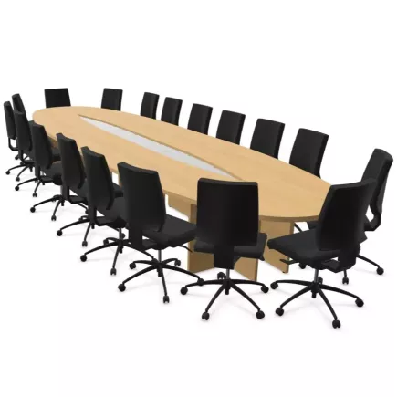 MODULO│Table de conférence Elliptique + kit goulotte et top access central│18 personnes│Chêne clair