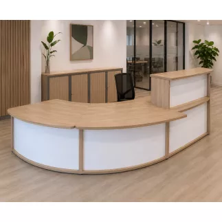 ELEGANCE│Banque d'accueil arrondie│Chêne clair/Blanc