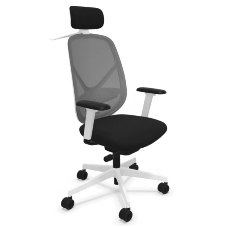 SOREN│Fauteuil de travail structure blanche avec accoudoirs - dossier résille│Têtière avec cintre│Coloris à choix