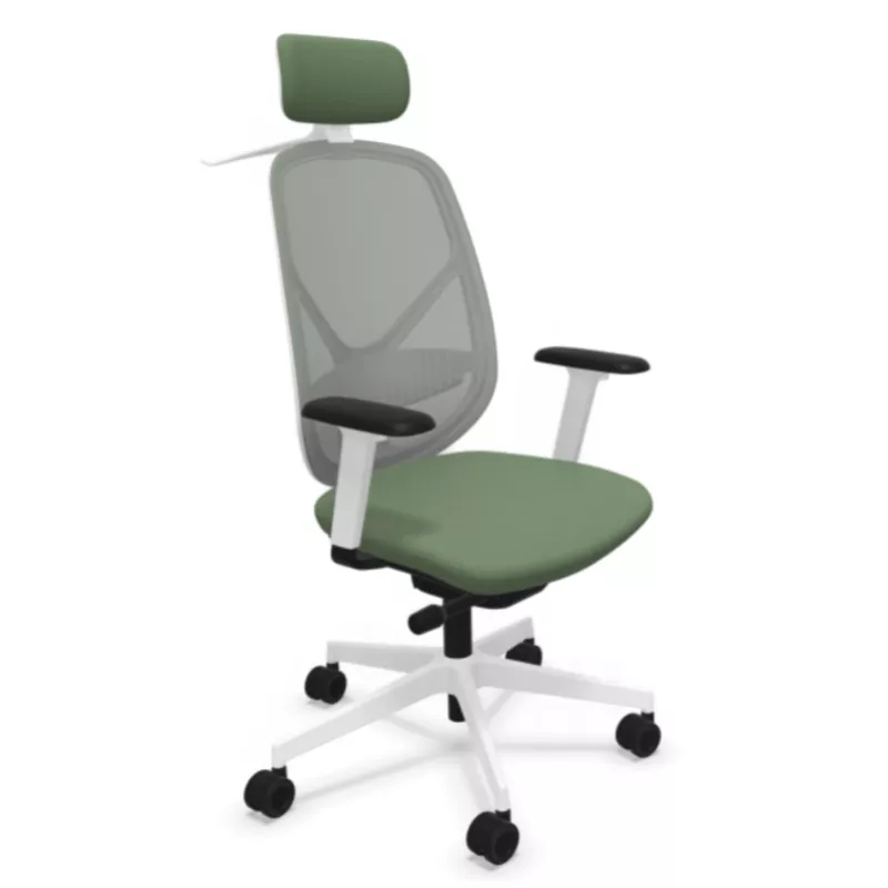 SOREN│Fauteuil de travail structure blanche avec accoudoirs - dossier résille│Têtière avec cintre│Coloris à choix