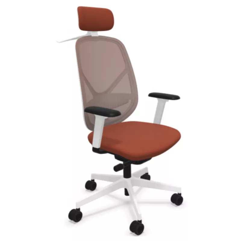 SOREN│Fauteuil de travail structure blanche avec accoudoirs - dossier résille│Têtière avec cintre│Coloris à choix