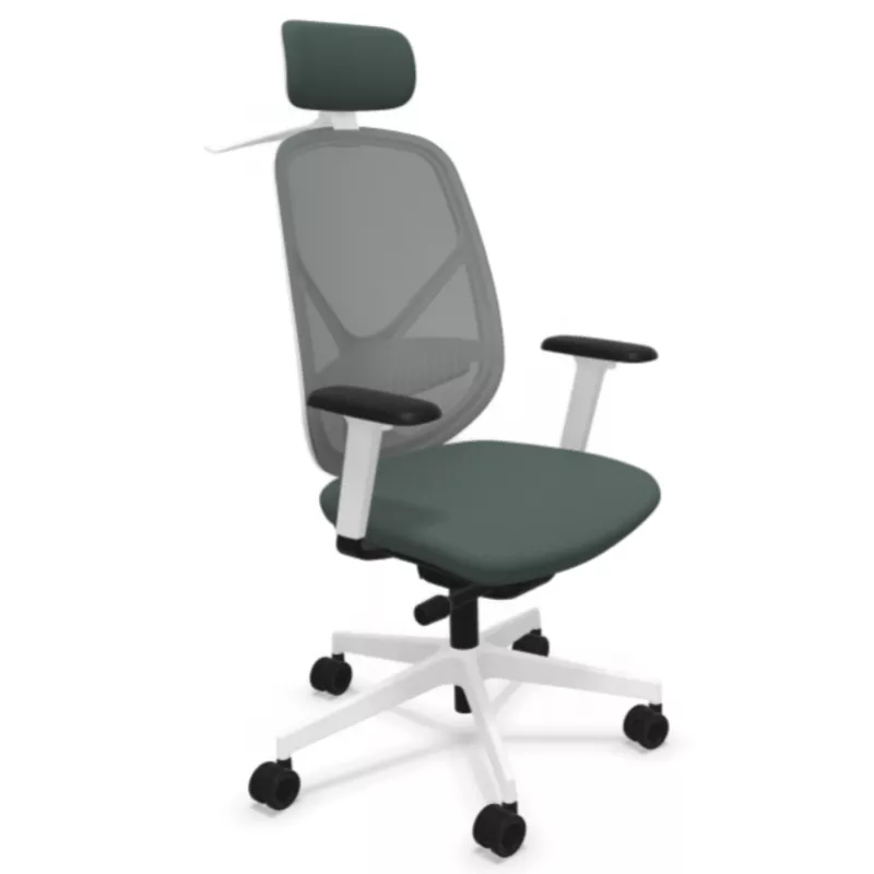 SOREN│Fauteuil de travail structure blanche avec accoudoirs - dossier résille│Têtière avec cintre│Coloris à choix