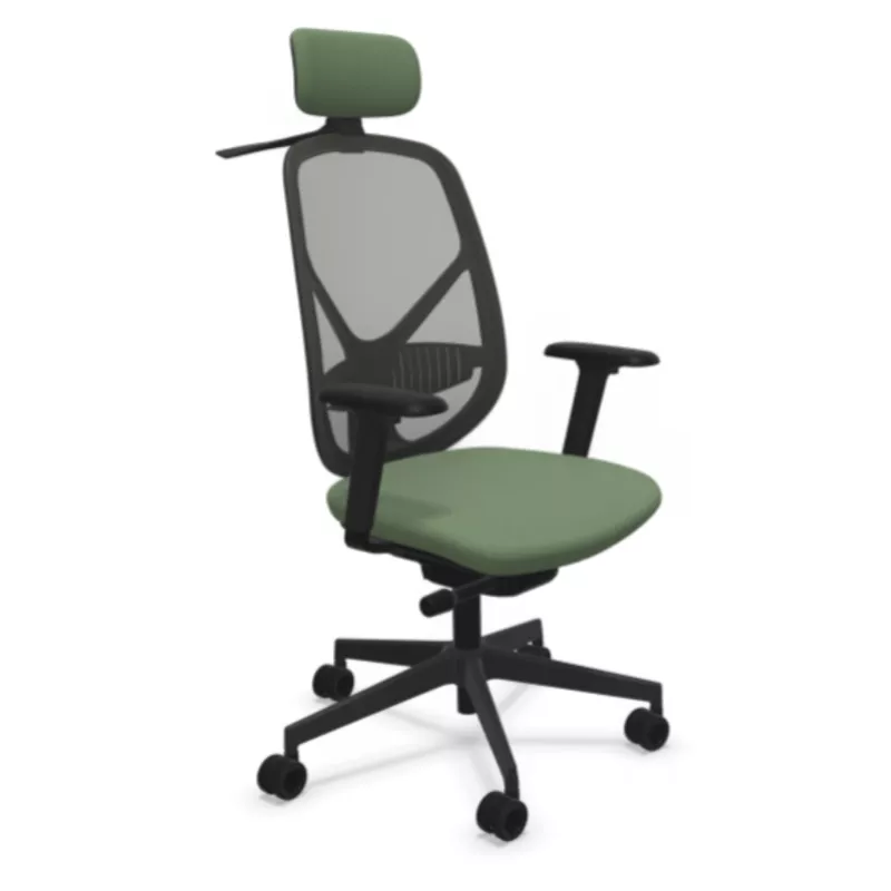 SOREN│Fauteuil de travail structure noire avec accoudoirs - dossier résille│Têtière avec cintre│Coloris à choix