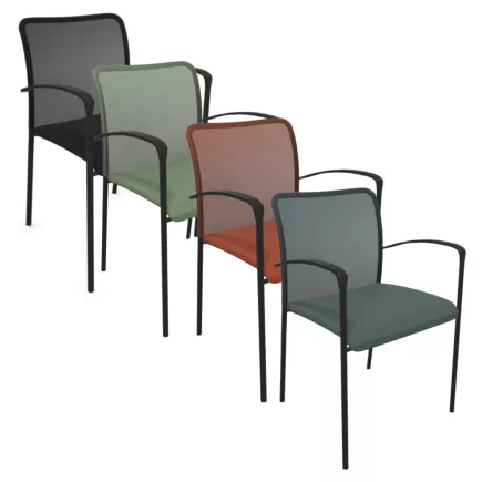 ARIA│Chaise de collectivité avec accoudoirs - dossier résille│Coloris à choix