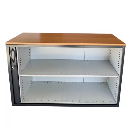 LO LISTA│Armoire basse à rideau L 120 cm│Gris anthracite/top hêtre huilé