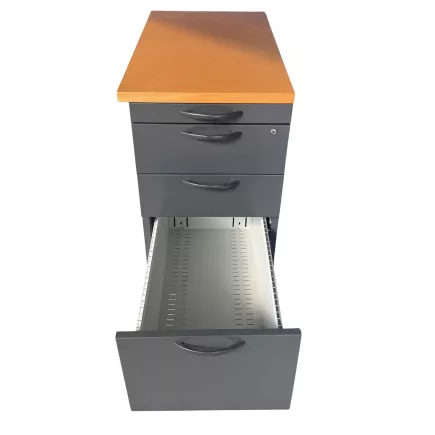 LO LISTA│Caisson hauteur bureau 9664 - 4 tiroirs│Profondeur 80 cm│Gris anthracite/top hêtre saumoné
