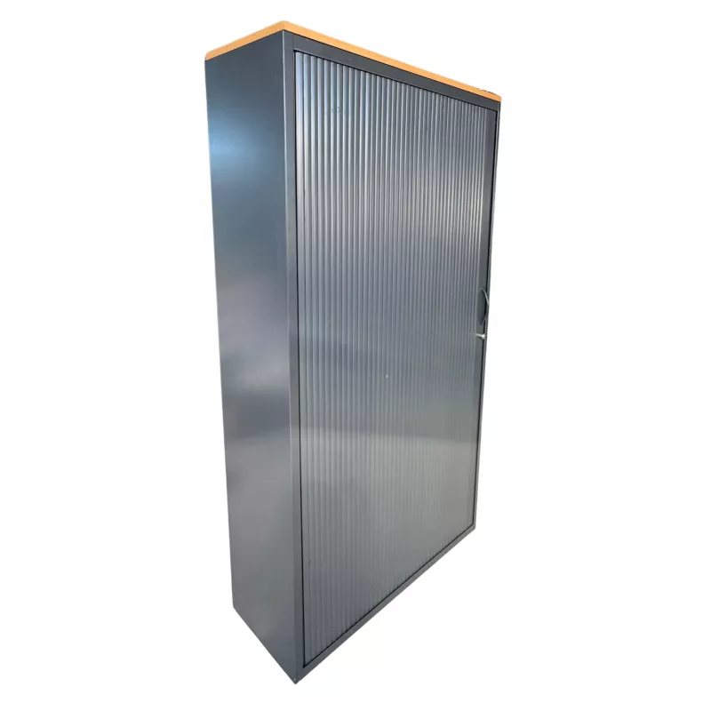 LO LISTA│Armoire rideaux L100xH190 cm avec top de finition hêtre saumoné│Acier gris anthracite/intérieur blanc