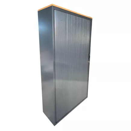 LO LISTA│Armoire rideaux L100xH190 cm avec top de finition hêtre saumoné│Acier gris anthracite/intérieur blanc