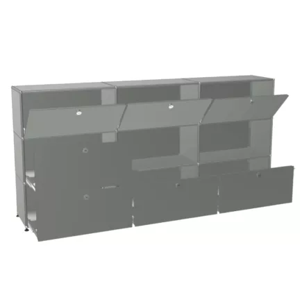 USM HALLER│Armoire 9 cases 3L x 3H - 3 cases tiroirs + 4 clapets + 2 ouvertes│Gris souris