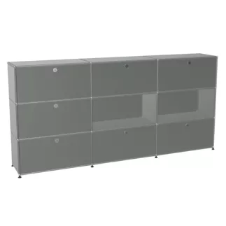 USM HALLER│Armoire 9 cases 3L x 3H - 3 cases tiroirs + 4 clapets + 2 ouvertes│Gris souris