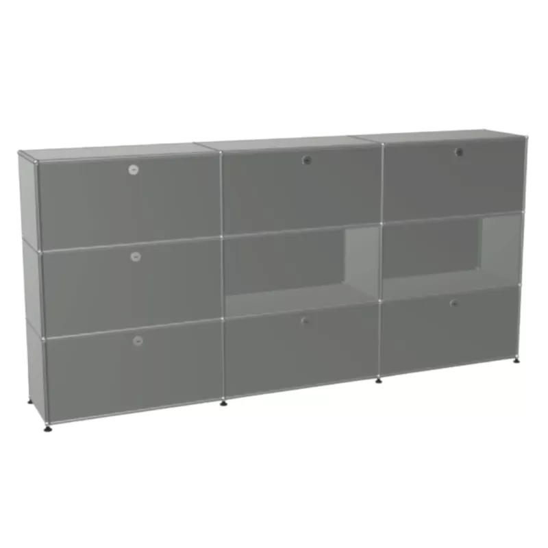 USM HALLER│Armoire 9 cases 3L x 3H - 3 cases tiroirs + 4 clapets + 2 ouvertes│Gris souris