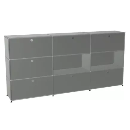 USM HALLER│Armoire 9 cases 3L x 3H - 3 cases tiroirs + 4 clapets + 2 ouvertes│Gris souris