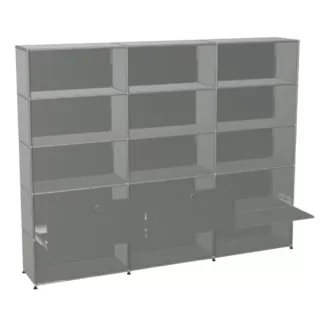 USM HALLER│Etagère 15 cases 3L x 5H - 12 cases ouvertes + 2 tiroirs + 1 clapet│Gris souris