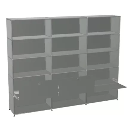 USM HALLER│Etagère 15 cases 3L x 5H - 12 cases ouvertes + 2 tiroirs + 1 clapet│Gris souris