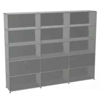 USM HALLER│Etagère 15 cases 3L x 5H - 12 cases ouvertes + 2 tiroirs + 1 clapet│Gris souris