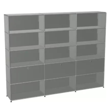 USM HALLER│Etagère 15 cases 3L x 5H - 12 cases ouvertes + 2 tiroirs + 1 clapet│Gris souris