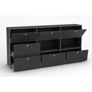 USM HALLER│Armoire 9 cases 3L x 3H - 3 cases tiroirs + 4 clapets + 2 ouvertes│Gris anthracite