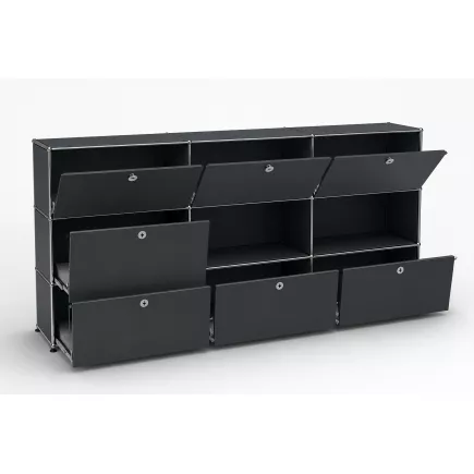 USM HALLER│Armoire 9 cases 3L x 3H - 3 cases tiroirs + 4 clapets + 2 ouvertes│Gris anthracite