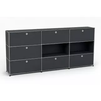USM HALLER│Armoire 9 cases 3L x 3H - 3 cases tiroirs + 4 clapets + 2 ouvertes│Gris anthracite
