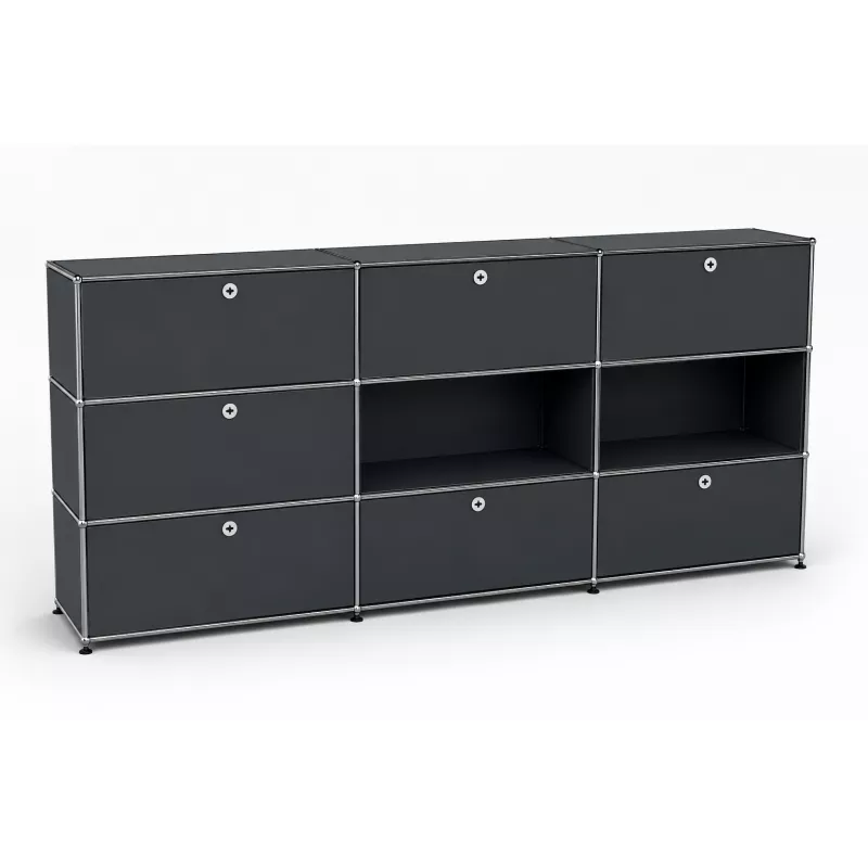 USM HALLER│Armoire 9 cases 3L x 3H - 3 cases tiroirs + 4 clapets + 2 ouvertes│Gris anthracite USM HALLER│Armoire 9 cases 3L x 3H - 3 cases tiroirs + 4 clapets + 2 ouvertes│Gris anthracite