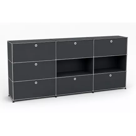USM HALLER│Armoire 9 cases 3L x 3H - 3 cases tiroirs + 4 clapets + 2 ouvertes│Gris anthracite