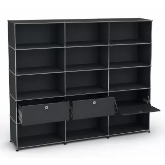 USM HALLER│Etagère 15 cases 3L x 5H - 12 cases ouvertes + 2 tiroirs + 1 clapet│Gris anthracite