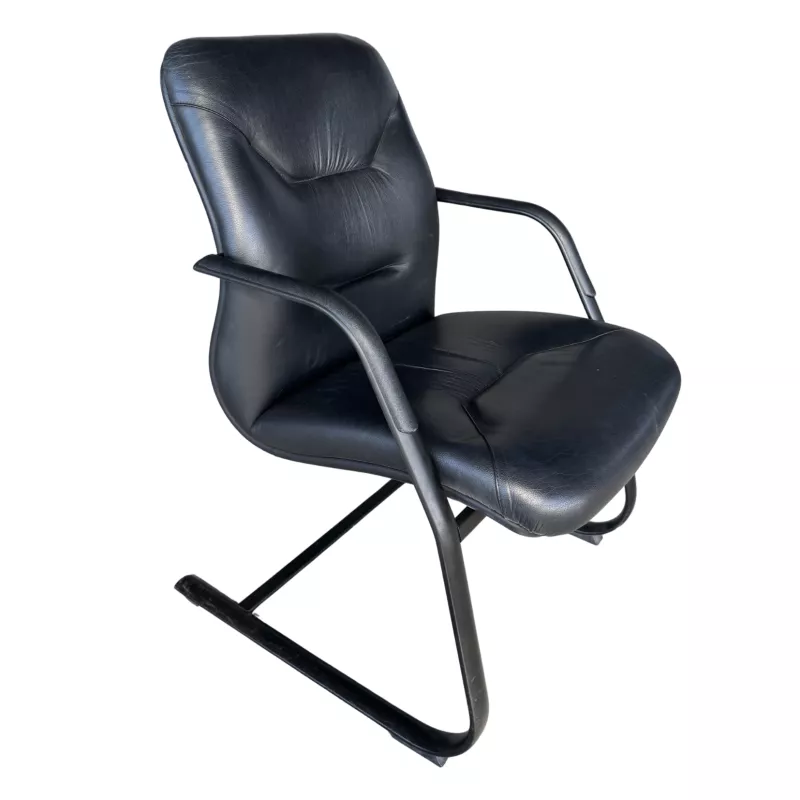 SANMA│Fauteuil d'accueil cuir│Noir/Chromé