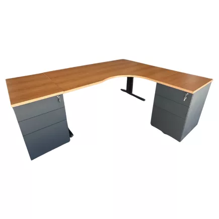 PACK DEFI +│Bureau avec retour à droite L205x163,5 cm + 2 caissons│Poirier/gris anthracite