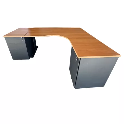 PACK DEFI +│Bureau avec retour à droite L205x163,5 cm + 2 caissons│Poirier/gris anthracite