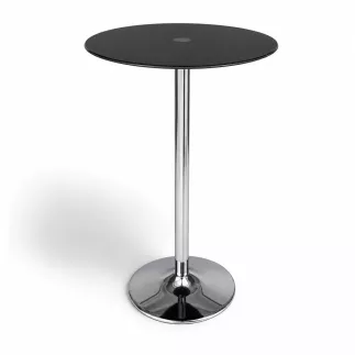 SANMA│Table haute ronde ø 60cm│Verre noir/pied chromé