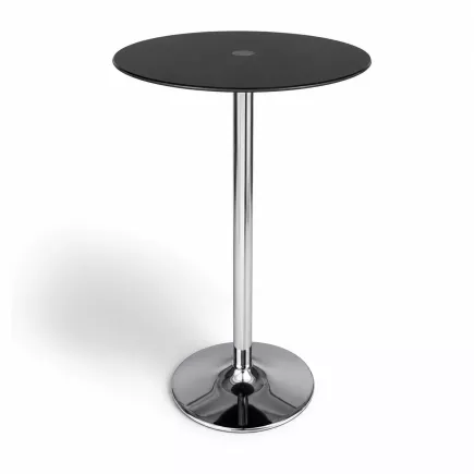 SANMA│Table haute ronde ø 60cm│Verre noir/pied chromé