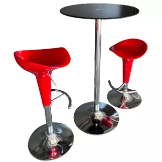 SANMA│Table haute ronde ø 60cm│Verre noir/pied chromé