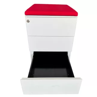 SANMA│Caisson sous bureau 3 tiroirs - 666│Profondeur 54 cm│Blanc /Noir/Top tissu rouge