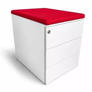 SANMA│Caisson sous bureau 3 tiroirs - 666│Profondeur 54 cm│Blanc /Noir/Top tissu rouge
