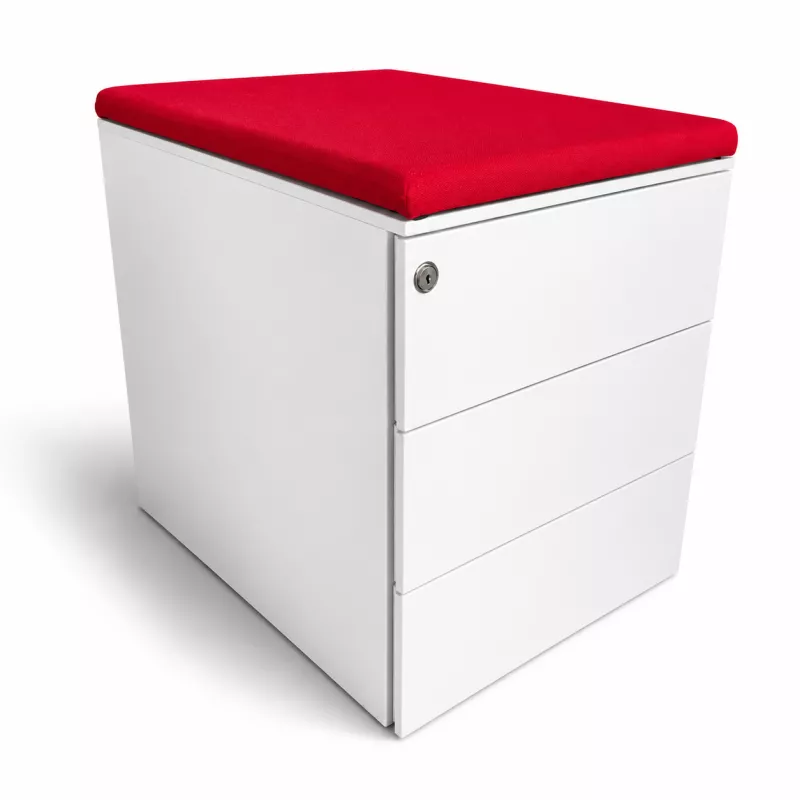 SANMA│Caisson sous bureau 3 tiroirs - 666│Profondeur 54 cm│Blanc /Noir/Top tissu rouge