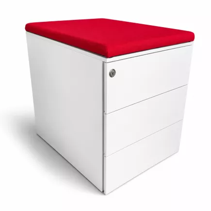 SANMA│Caisson sous bureau 3 tiroirs - 666│Profondeur 54 cm│Blanc /Noir/Top tissu rouge
