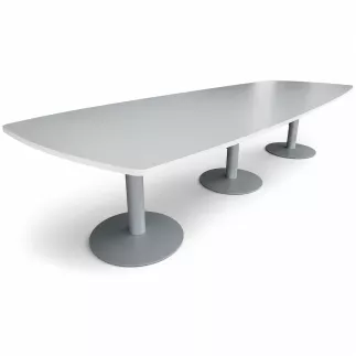 HARMONY│Table tonneau│L350xP120│3 pieds│10/12 personnes│Blanc/gris aluminium