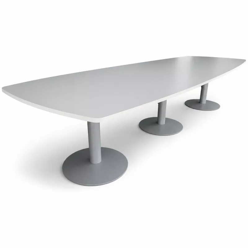 HARMONY│Table tonneau│L350xP120│3 pieds│10/12 personnes│Blanc/gris aluminium