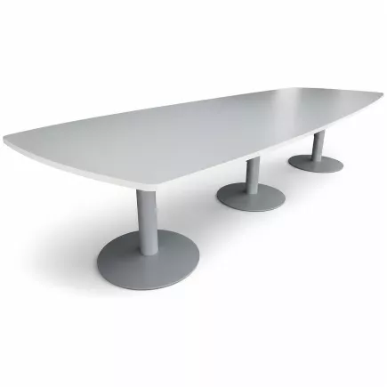 HARMONY│Table tonneau│L350xP120│3 pieds│10/12 personnes│Blanc/gris aluminium