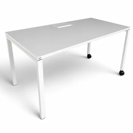 FRAME│Bureau droit L 140 x p 70 cm x H fixe│roulettes│Blanc/blanc