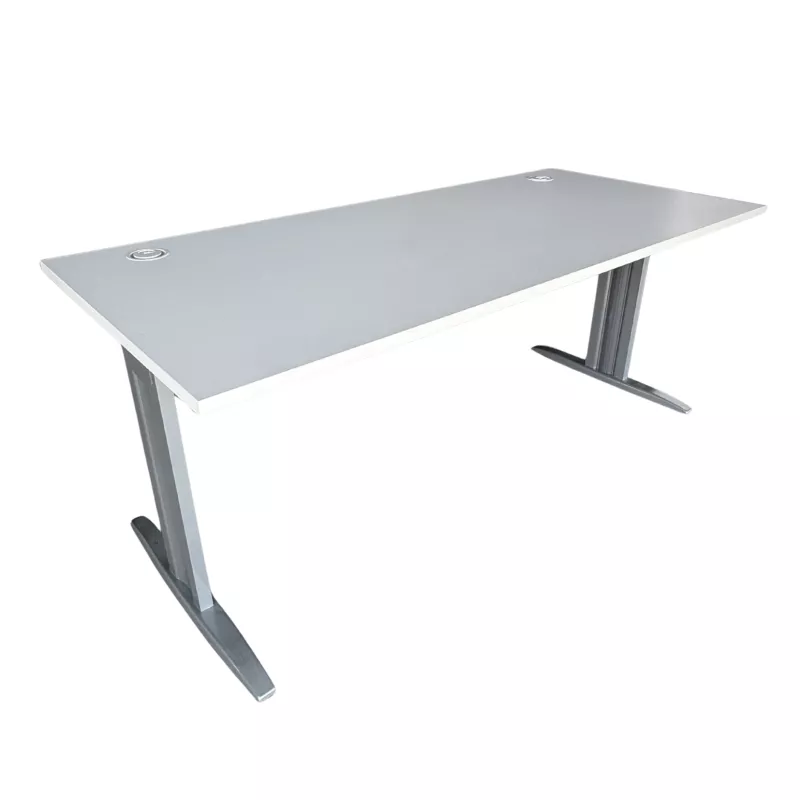 IDOL│Bureau droit L180 x p80│Blanc/gris aluminium