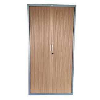 JG GROUP│Armoire haute à rideau L100 x H 198 cm │Gris/chêne clair