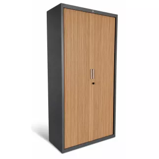 JG GROUP│Armoire haute à rideau L100 x H 198 cm │Gris/chêne clair