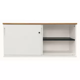 KOENIG NEURATH│Armoire basse 2 portes coulissantes ACTA│L160 x H75 cm│Blanc / Chêne clair