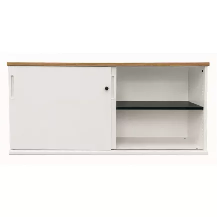 KOENIG NEURATH│Armoire basse 2 portes coulissantes ACTA│L160 x H75 cm│Blanc / Chêne clair